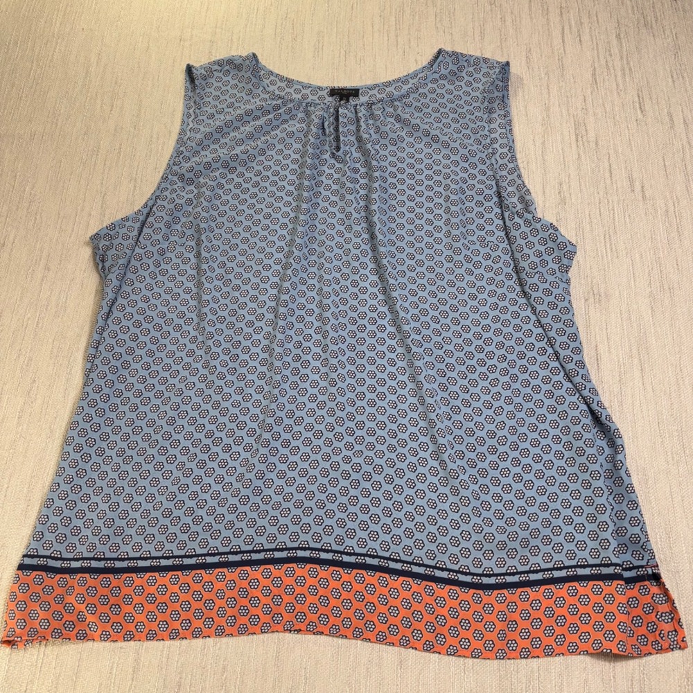 Talbots Plus Womens 3X Sleeveless Blouse Blue Orange Geometric Keyhole Top